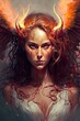 Hell's angel, Beautiful goddess with big horns and wings, Generative Ai, Not a real person
