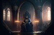 King sitting on the throne, old castle with big windows, Throne room, Generative Ai