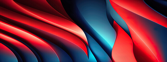 Wall Mural - panoramic red and blue abstract wave wallpaper, red and blue background
