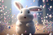 cute withe bunny with easter eggs, easter holiday