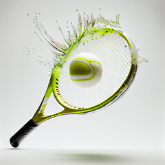 Tennis ball and racket, created with Generative AI technology.