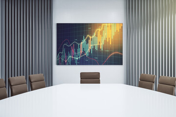 Aufkleber - Abstract financial graph on tv display in a modern presentation room, financial and trading concept. 3D Rendering