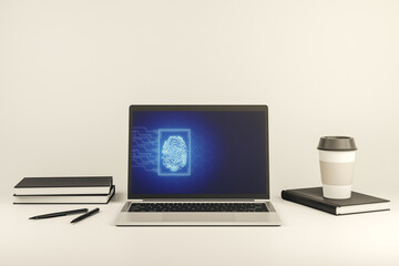 Aufkleber - Computer monitor with abstract creative fingerprint illustration, personal biometric data concept. 3D Rendering