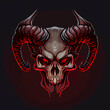 human skull with demon horns vector icon
