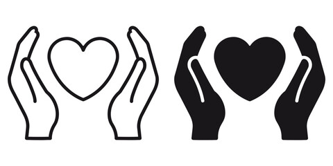 Poster - ofvs304 OutlineFilledVectorSign ofvs - hands holding heart vector icon . healthcare sign . charity symbol . isolated transparent . black outline and filled version . AI 10 / EPS 10 / PNG . g11644