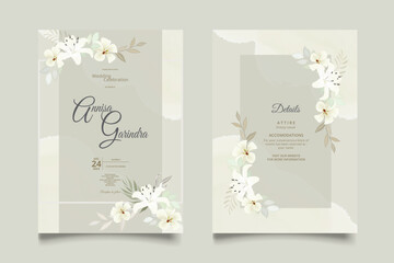 Wall Mural - White Floral Wedding Invitation Set Template Greenery  Premium Vector