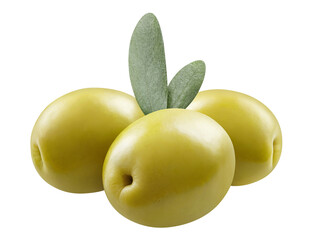 Wall Mural - Close-up of green olives with olive leaves, cut out