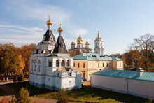 View Of The Ancient Dmitrov Kremlin With The Elizabethan Church, The Assumption Cathedral And The Bell Tower. Dmitrov, Moscow Region, Russia