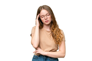 Sticker - Young pretty woman over isolated background with headache