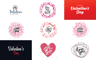 Sticker - Happy Valentine's Day greeting card template with a romantic theme and a red color scheme