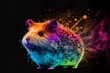 Painted animal with paint splash painting technique on colorful background hamster