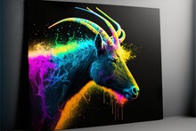 Painted Animal With Paint Splash Painting Technique On Colorful Background Goat
