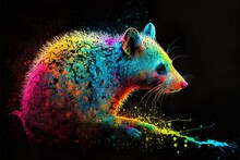 Painted Animal With Paint Splash Painting Technique On Colorful Background Possum