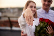 © verona_studio - Happy Woman Shows  Engagement Ring After Proposal