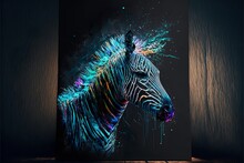 Painted Animal With Paint Splash Painting Technique On Colorful Background Zebra