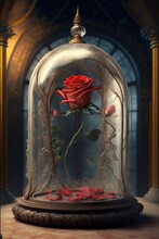 A Shining Rose Under A Glass Cae As In Beauty And The Beast