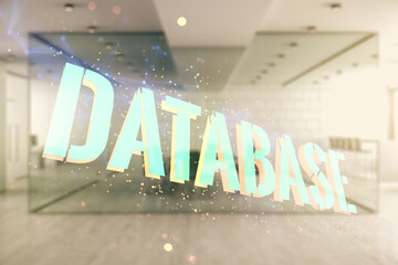 Aufkleber - Double exposure of Database word sign on a modern furnished office background, global research and analytics concept