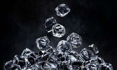 Wall Mural - falling ice cubes on black background