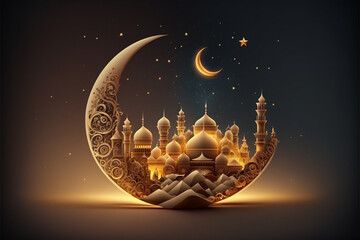 Wall Mural - Festive greeting card for Muslim holy month Ramadan Kareem.