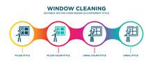 Window Cleaning Icon In 4 Different Styles Such As Filled, Color, Glyph, Colorful, Lineal Color. Set Of Window Cleaning Vector For Web, Mobile, Ui