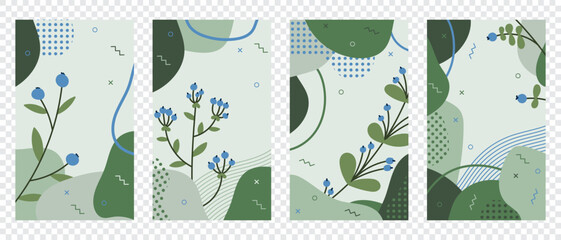 Poster - Set of botanical posters with berries and leaves. Organic shapes and textures. Vector set of berries. Vector illustration
