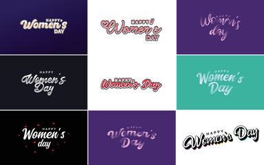 Sticker - Abstract Happy Women's Day logo with a women's face and love vector logo design in pink and black colors