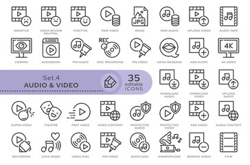 Poster - Set of conceptual icons. Vector icons in flat linear style for web sites, applications and other graphic resources. Set from the series - Audio and Video. Editable outline icon.	
