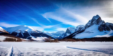 Wall Mural - A snow covered plain with snowy mountains in the background. 