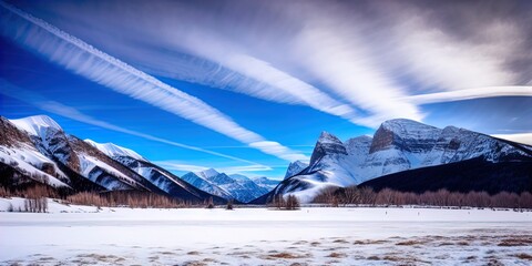 Wall Mural - A snow covered plain with snowy mountains in the background. 