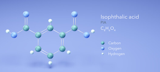 Canvas Print - Isophthalic acid molecule, molecular structures, PIA 3d model, Structural Chemical Formula and Atoms with Color Coding