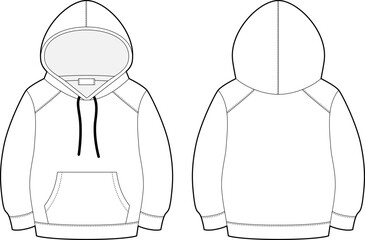 Poster - Fashion technical sketch hoodie. CAD mockup template hoody. Drawing kids clothes.