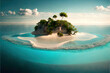An isolated desert island sits amidst the vast expanse of the ocean, a product of Generative AI