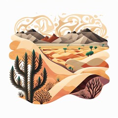 Wall Mural - Tribal design of a stunning desert, cartoon, terracotta colors, flat vector illustration made with Generative