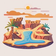 Wall Mural - Tribal design of a stunning desert, cartoon, terracotta colors, flat vector illustration made with Generative