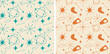 Retro Pattern Atomic Era Seamless Vector Illustration Set of 2 70s Psychedelia Aesthetic