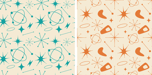 retro pattern atomic era seamless vector illustration set of 2 70s psychedelia aesthetic