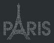 © Nikolai Titov - The word Paris with the symbol of the Eiffel tower. The shape is filled with repeated handwritten English words and some French popular words, translation: Welcome, Hello, Sorry, Love, Thanks.