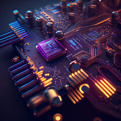 Fototapete - Electronic circuit board created with Generative Ai