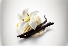  A White Flower And Two Black Sticks On A White Surface With A White Background And A White Background With A White Background And A Black Strip Of Black Strips With A White Flower And A.