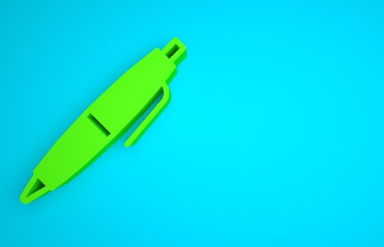 Green Pen icon isolated on blue background. Minimalism concept. 3D render illustration