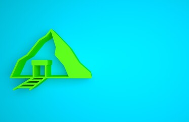 Wall Mural - Green Gold mine icon isolated on blue background. Minimalism concept. 3D render illustration