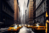 Fototapeta  - Traffic with typical yellow cabs in a monochrome New York, generative AI