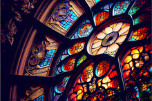Stained Glass Window In A Church, Ideal For Art And Religion Backgrounds, Generative AI