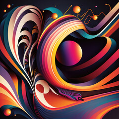 Wall Mural - Generative AI illustration of Wavy lines and figures in various colors and abstracts
