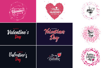 Sticker - Happy Valentine's Day hand lettering calligraphy text and heart. isolated on white background vector illustration