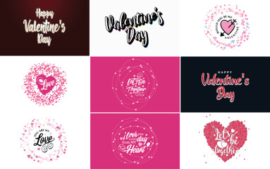 Sticker - Happy Valentine's Day greeting card template with a floral theme and a pink color scheme