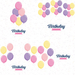 Sticker - Elegant golden. blue. silver. and white balloon and cloth bunting party popper ribbonHappy Birthday celebration card banner template