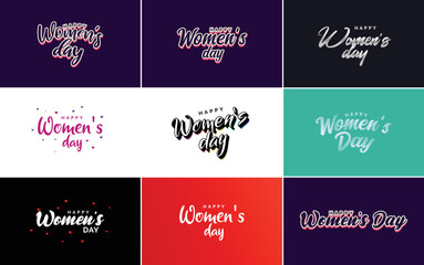 Sticker - Abstract Happy Women's Day logo with a love vector design in pink. red. and black colors