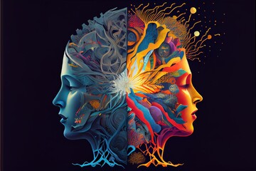 Aufkleber - Generative AI illustration of annual collective mind concept art, exploding mind, inner world, dreams, emotions, imagination and creative mind