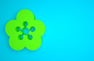 Wall Mural - Green Lotus flower icon isolated on blue background. Minimalism concept. 3D render illustration